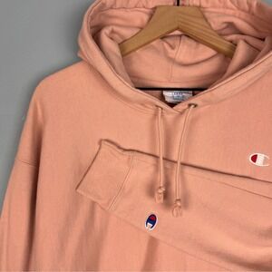 Champion Reverse Weave Hoodie Sweatshirt Women's Large Peach‎ Pink Pullover Logo